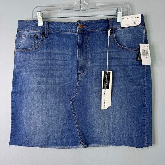 Celebrity Pink The Cutie Stretch Blue Denim Skirt in Kurtis Wash Juniors Size 15 - Picture 1 of 15
